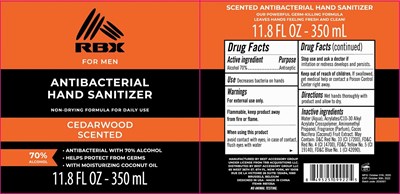 Label Image (Rbx For Men Hand Sanitizer Cedarwood 70vv 350 mL)